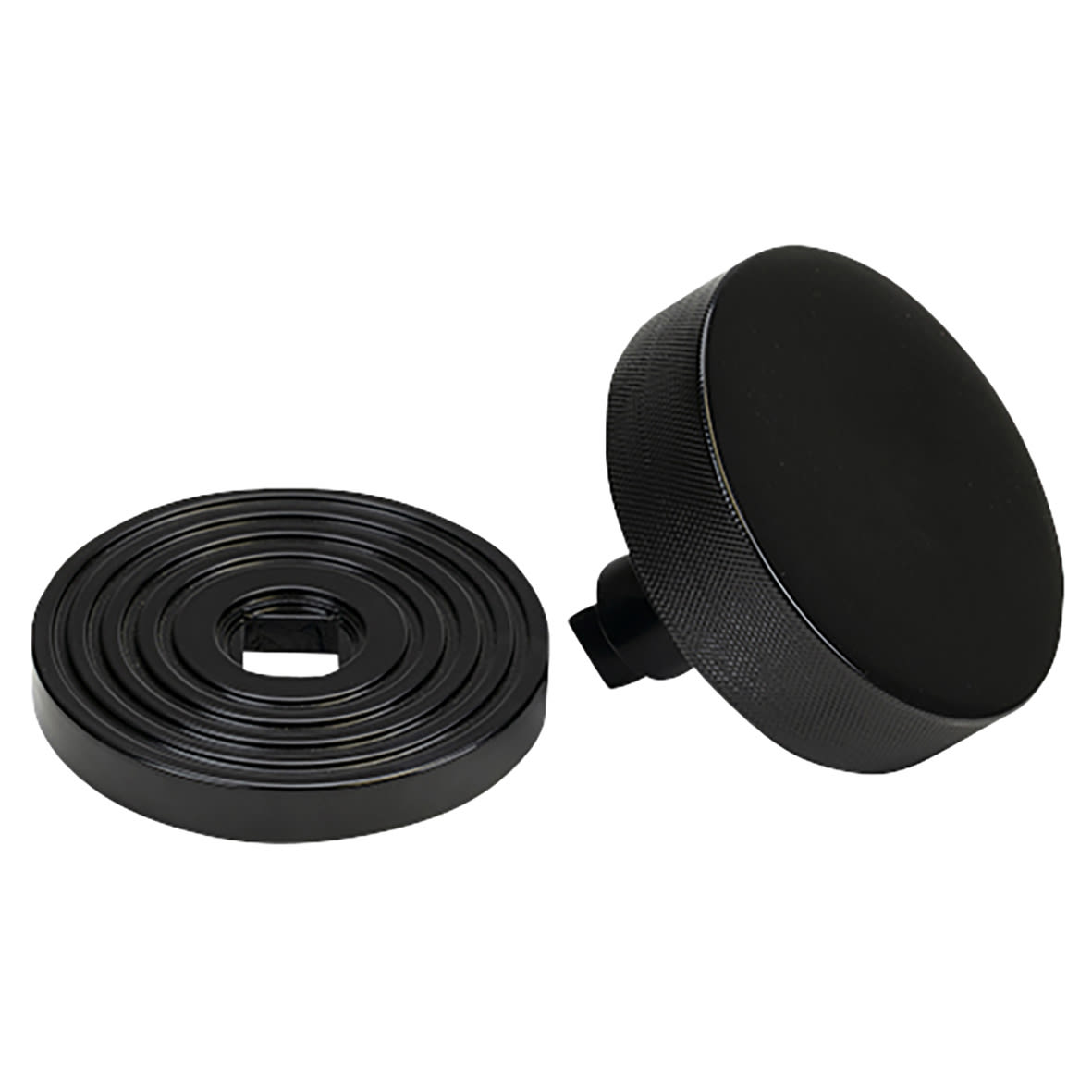 Brompton Black Round Knurled Centre Door Knob on Beehive Rose - 90mm Rose Diameter - view 3