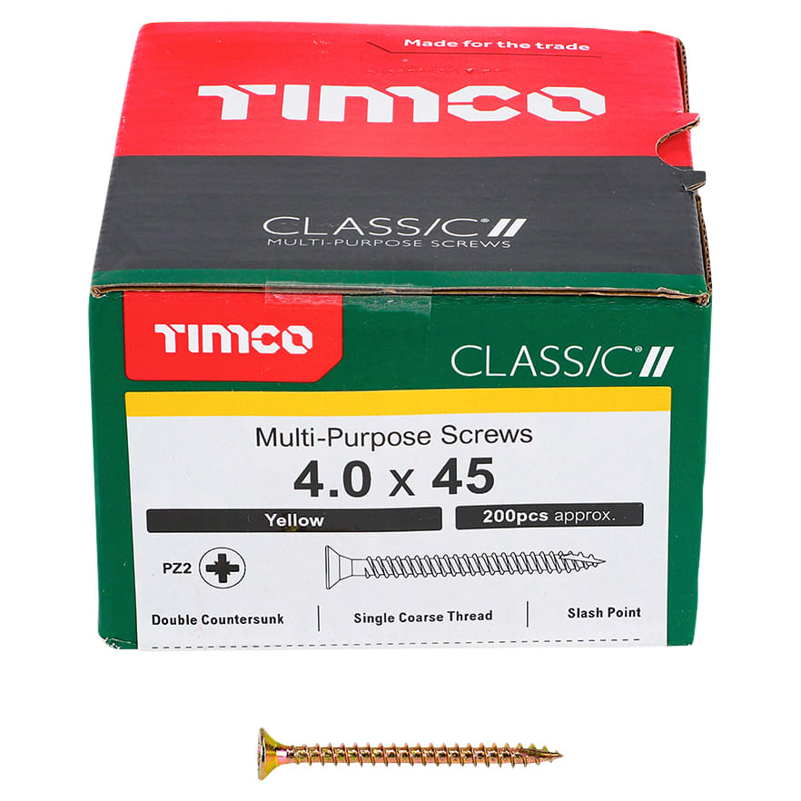 Classic Pozi Countersunk Wood Screws - 4.0 x 45mm - Yellow Zinc - Pack of 200 - view 3