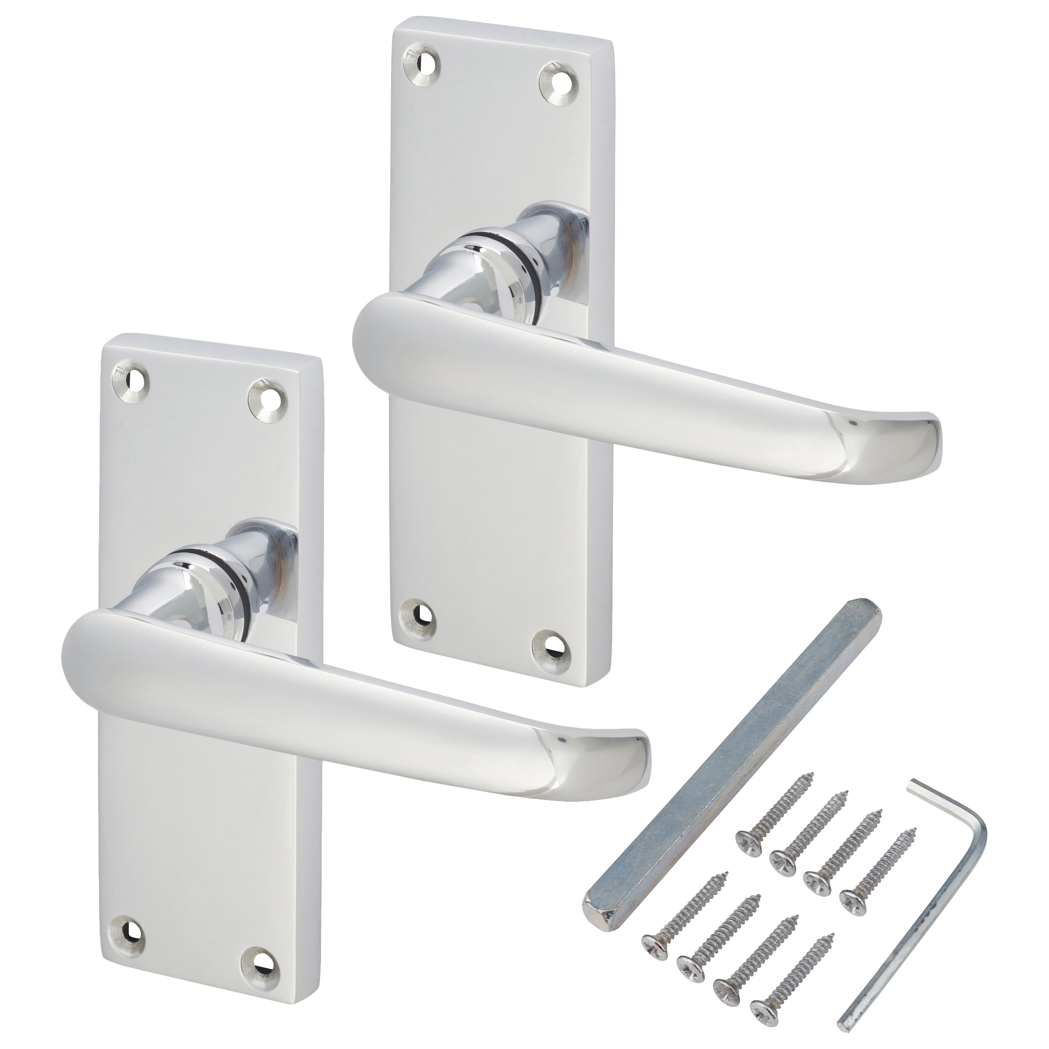 Polished Chrome Victorian Straight Latch Door Handles - Short Plate - 118 x 42mm - view 3