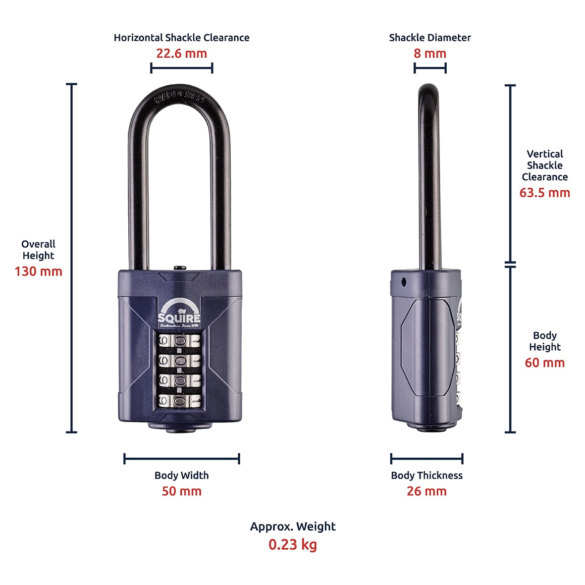 Combination All Weather Extra Long Shackle Padlock - 50mm Body - 22 x 63mm Shackle - Blue - view 5