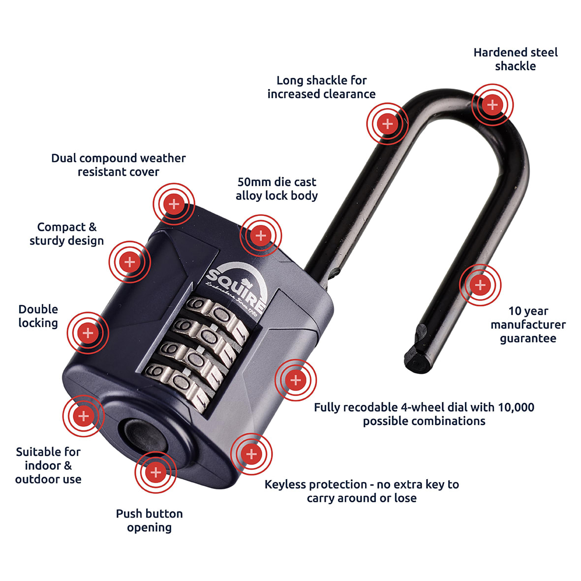 Combination All Weather Extra Long Shackle Padlock - 50mm Body - 22 x 63mm Shackle - Blue - view 6