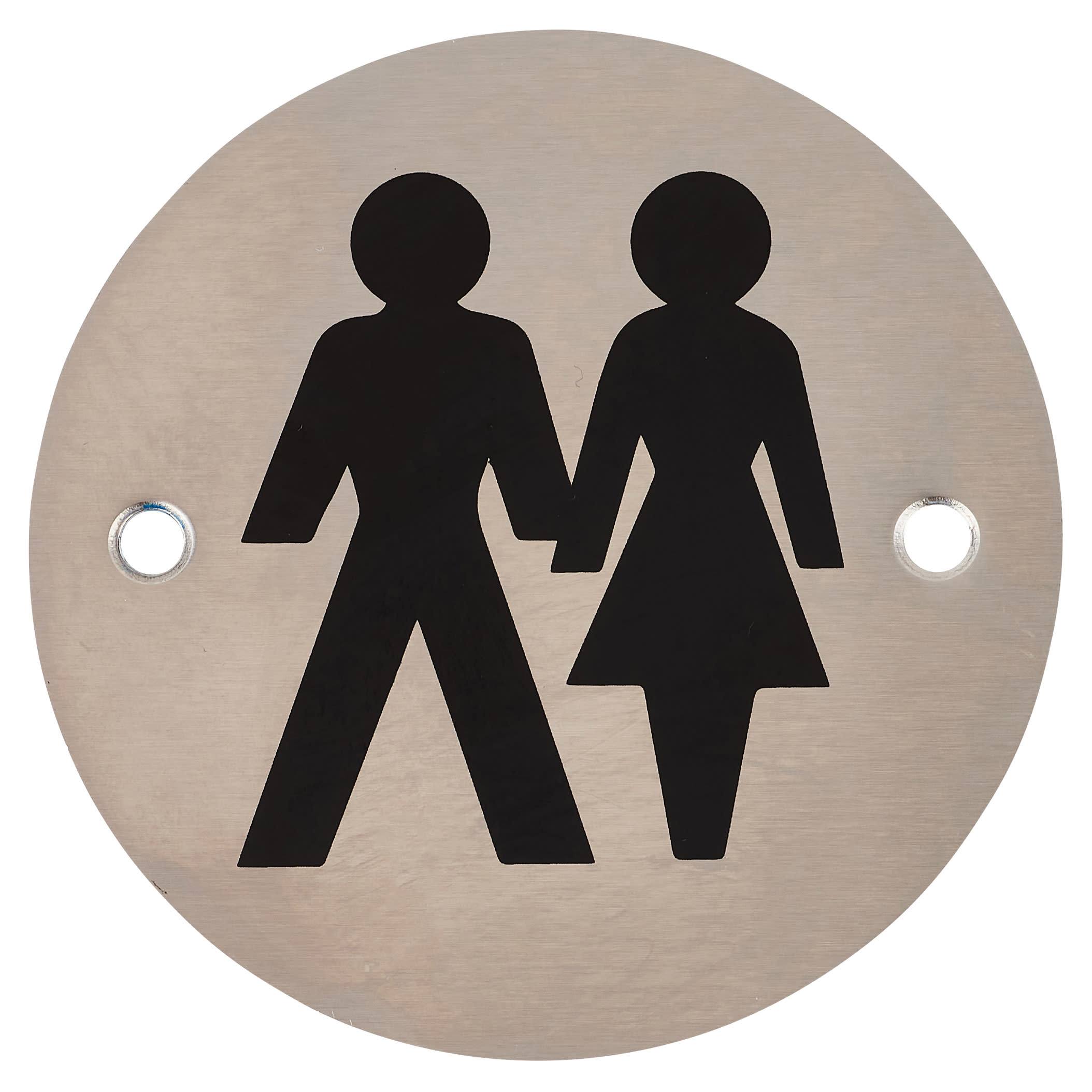 Unisex Toilet Door Sign - 75mm Diameter - Satin Stainless Steel - view 2