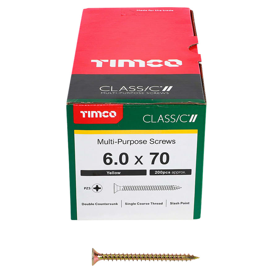 Classic Pozi Countersunk Wood Screws - 6.0 x 70mm - Yellow Zinc - Pack of 200 - view 3