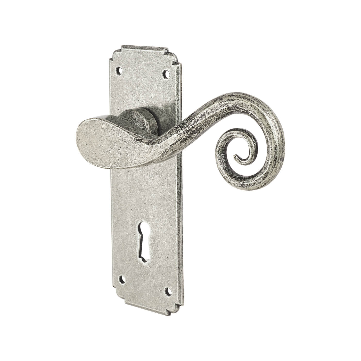Pewter Monkey Tail Keyhole Lock Door Handles - 152 x 50mm - view 2