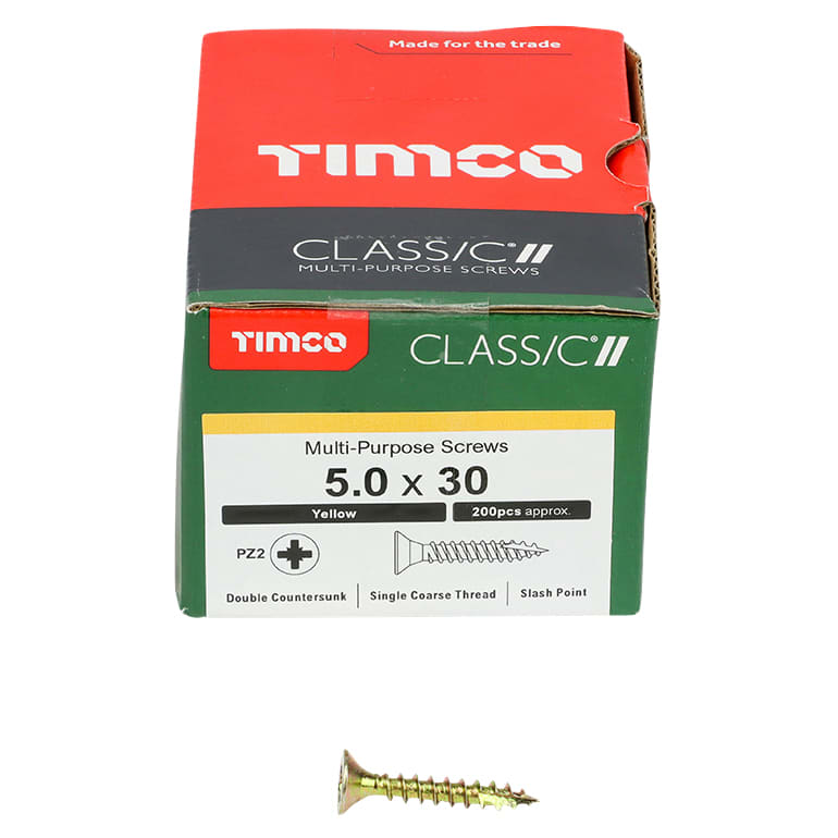 Classic Pozi Countersunk Wood Screws - 5.0 x 30mm - Yellow Zinc - Pack of 200 - view 3