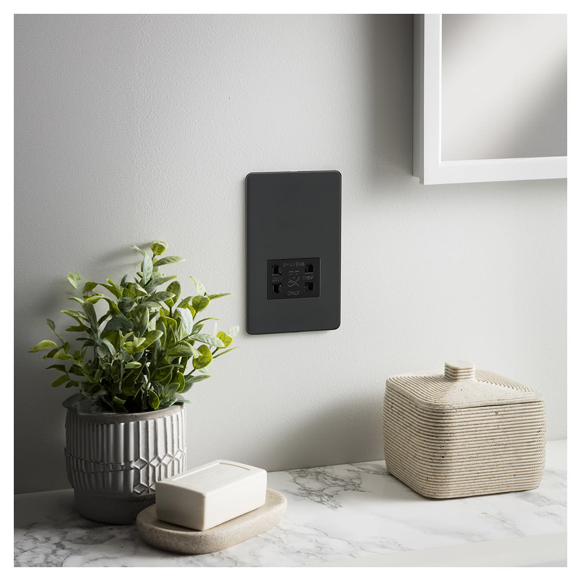 115/230V Screwless Flat Plate Dual Voltage Shaver Socket - Anthracite & Black Insert - view 2
