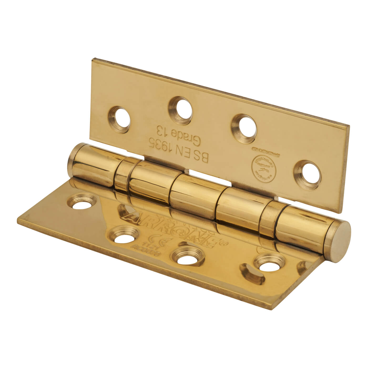 Twin Ball Bearing Butt Fire Door Hinge - 102 x 76 x 3mm - PVD Brass - Pair - view 3