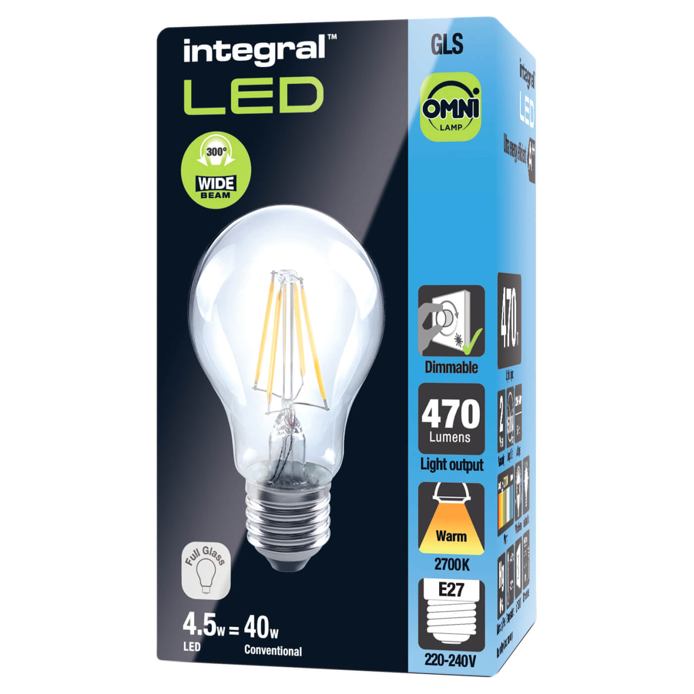 LED Omni 4.5W ES-E27 LED Filament Dimmable GLS Lamp - 2700K Warm White - view 3
