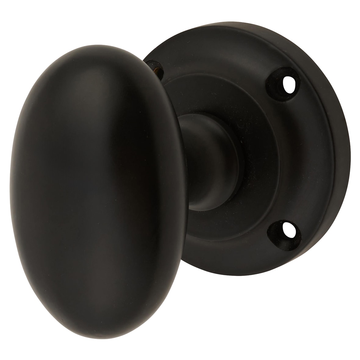 Matt Black Oval Mortice Door Knob - 57mm Rose Diameter - view 2