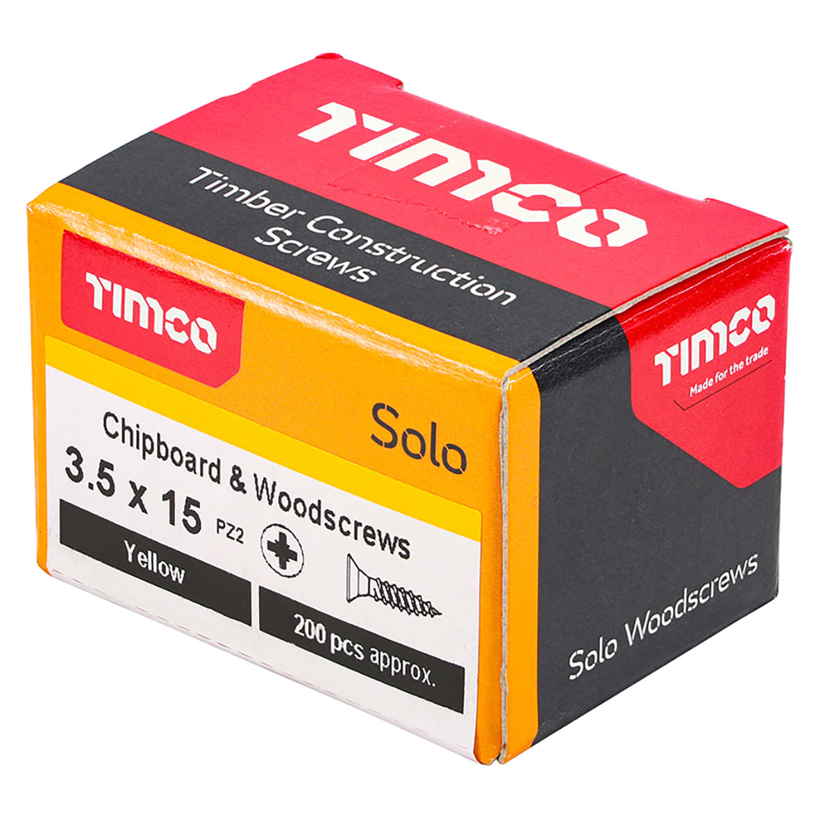 Solo Chippy Pozi Countersunk Wood Screws - 3.5 x 15mm - Yellow Zinc - Pack of 200 - view 4