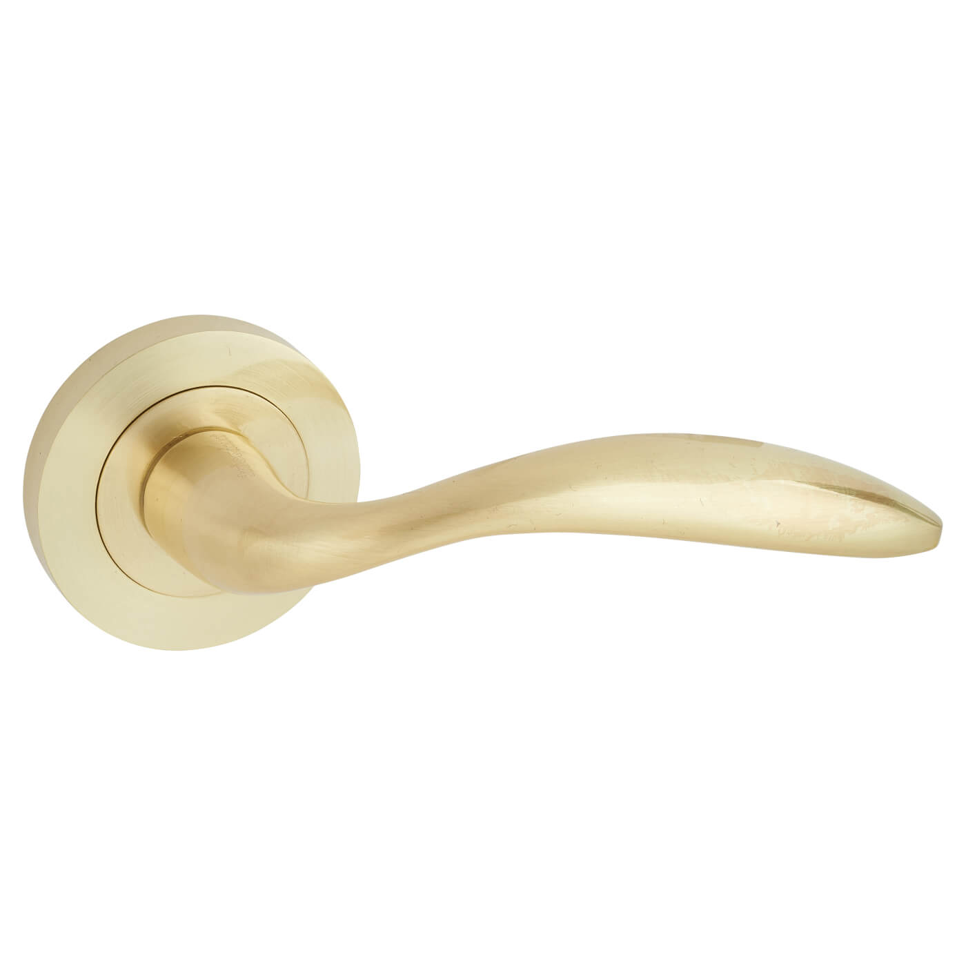 Satin Brass Door Handles on Round Rose - Morgan Range - view 4