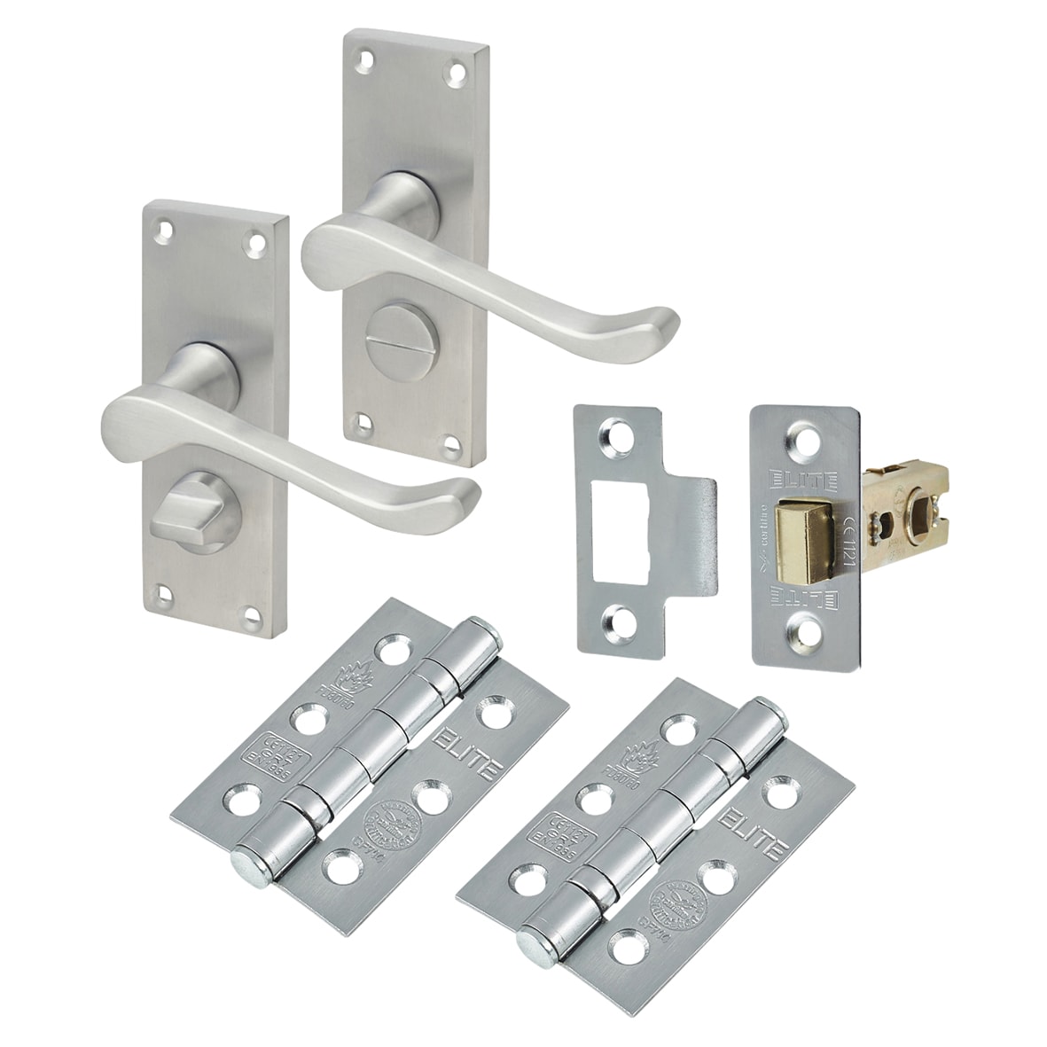 Polished Brass Victorian Scroll Privacy Latch Door Handles Pack - Short Plate - view 2