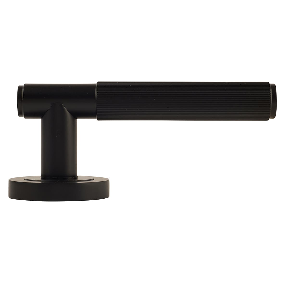 Matt Black Lines Door Handles on Round Rose - Nova Range - view 6
