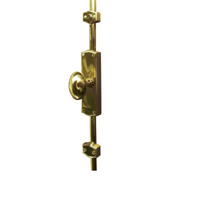 French Style Oval Knob Locking Espagnolette Bolt - 2400 x 38mm - Polished Brass - view 2