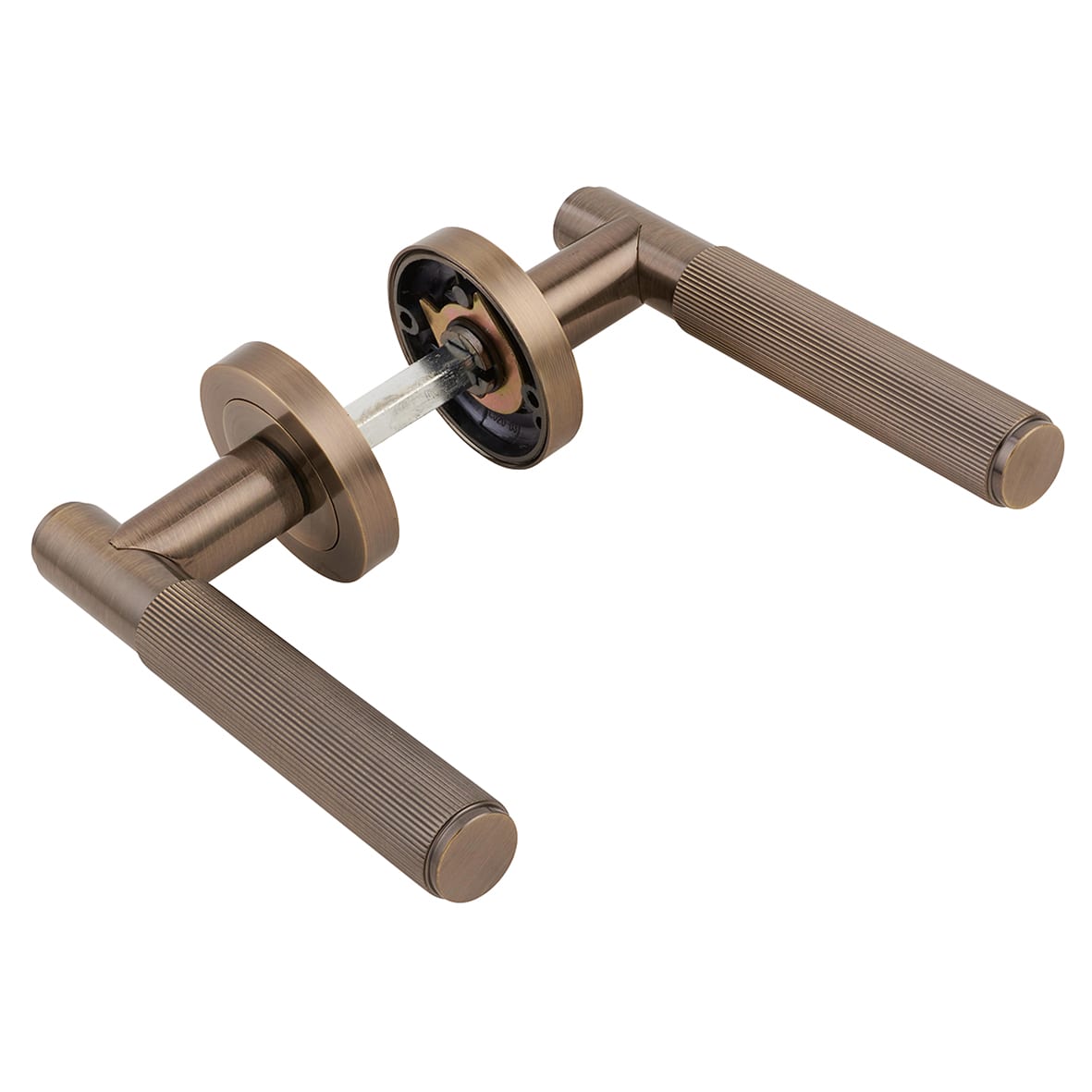 Antique Brass Lines Door Handles on Round Rose - Nova Range - view 5
