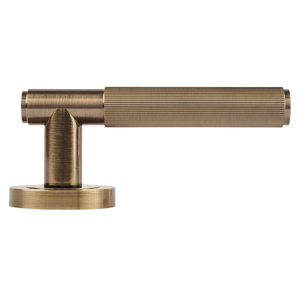 Antique Brass Lines Door Handles on Round Rose - Nova Range - view 6
