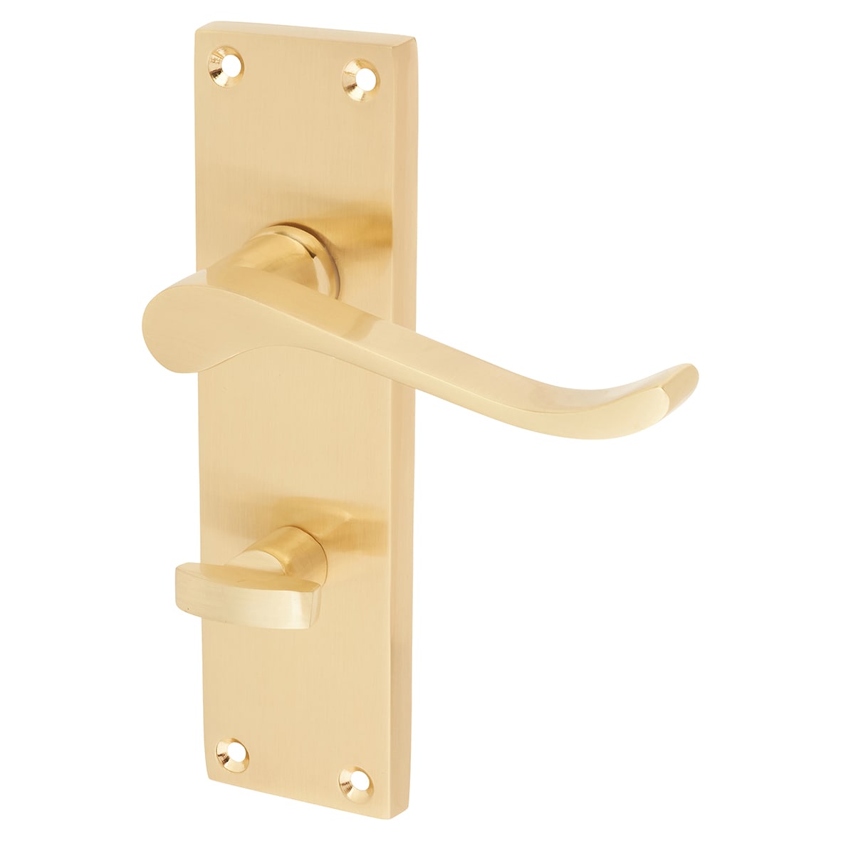 Satin Brass Budget Scroll Bathroom Door Handles - Mia Range - 153 x 42mm - view 2