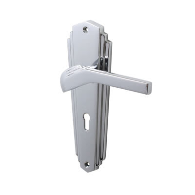 Marcus Polished Chrome Art Deco Keyhole Lock Door Handles - Waldorf Range - 203 x 66mm - view 2