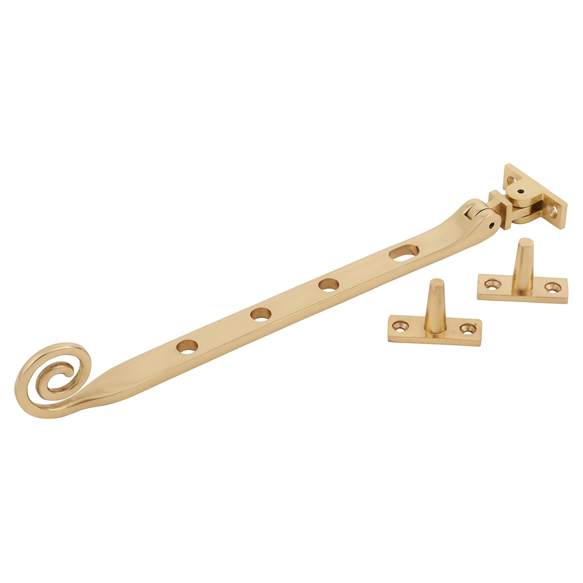 Open Curl Casement Window Stay - 10"/250mm Length - Polished Brass - view 2