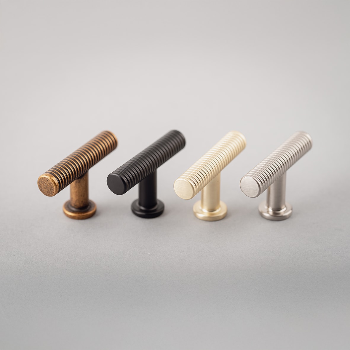 Crewe 10mm Reeded T-Bar Cabinet Knob - 50 x 33mm - Satin Brass - view 3