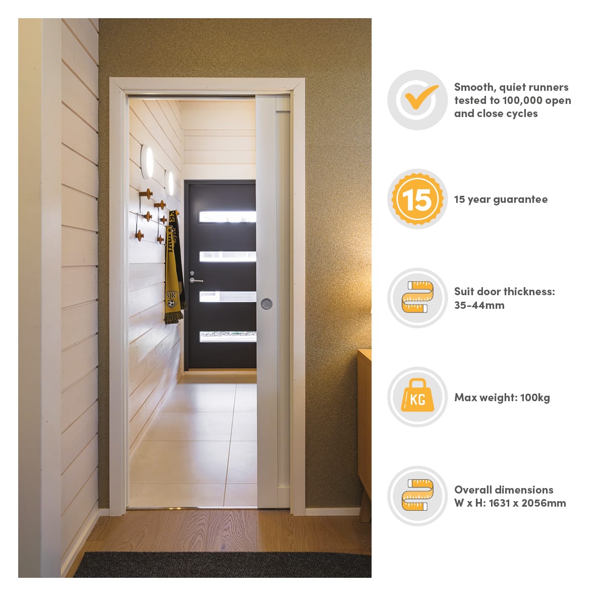 Single Pocket Door Kit - 125mm Finished Wall Thickness - 762 x 1981mm Door Size - view 3
