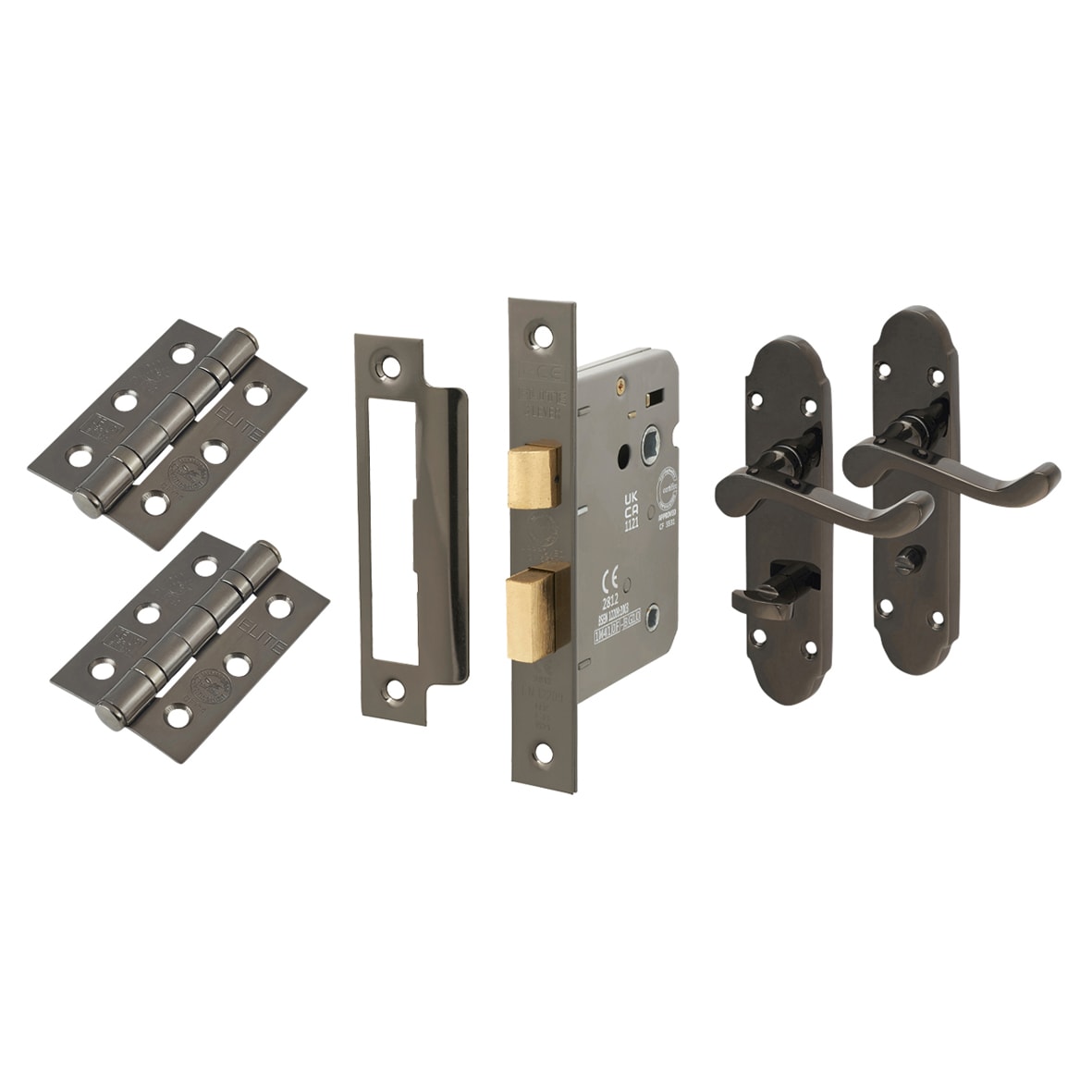 Black Nickel Victorian Summer Scroll Bathroom Lock Door Handles Pack - view 2