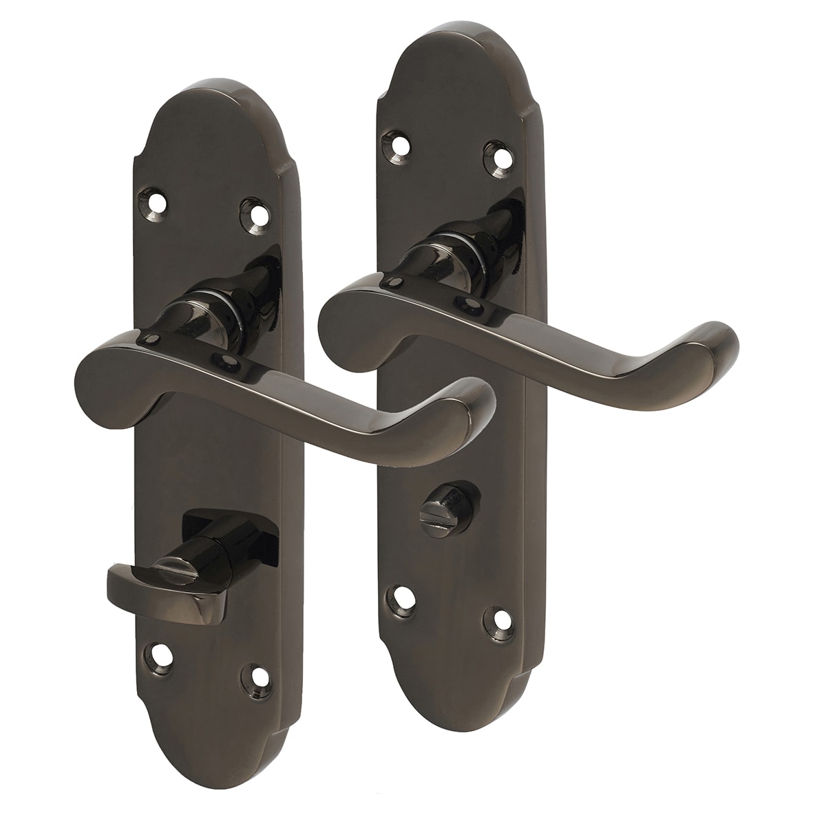 Black Nickel Victorian Summer Scroll Bathroom Lock Door Handles Pack - view 3