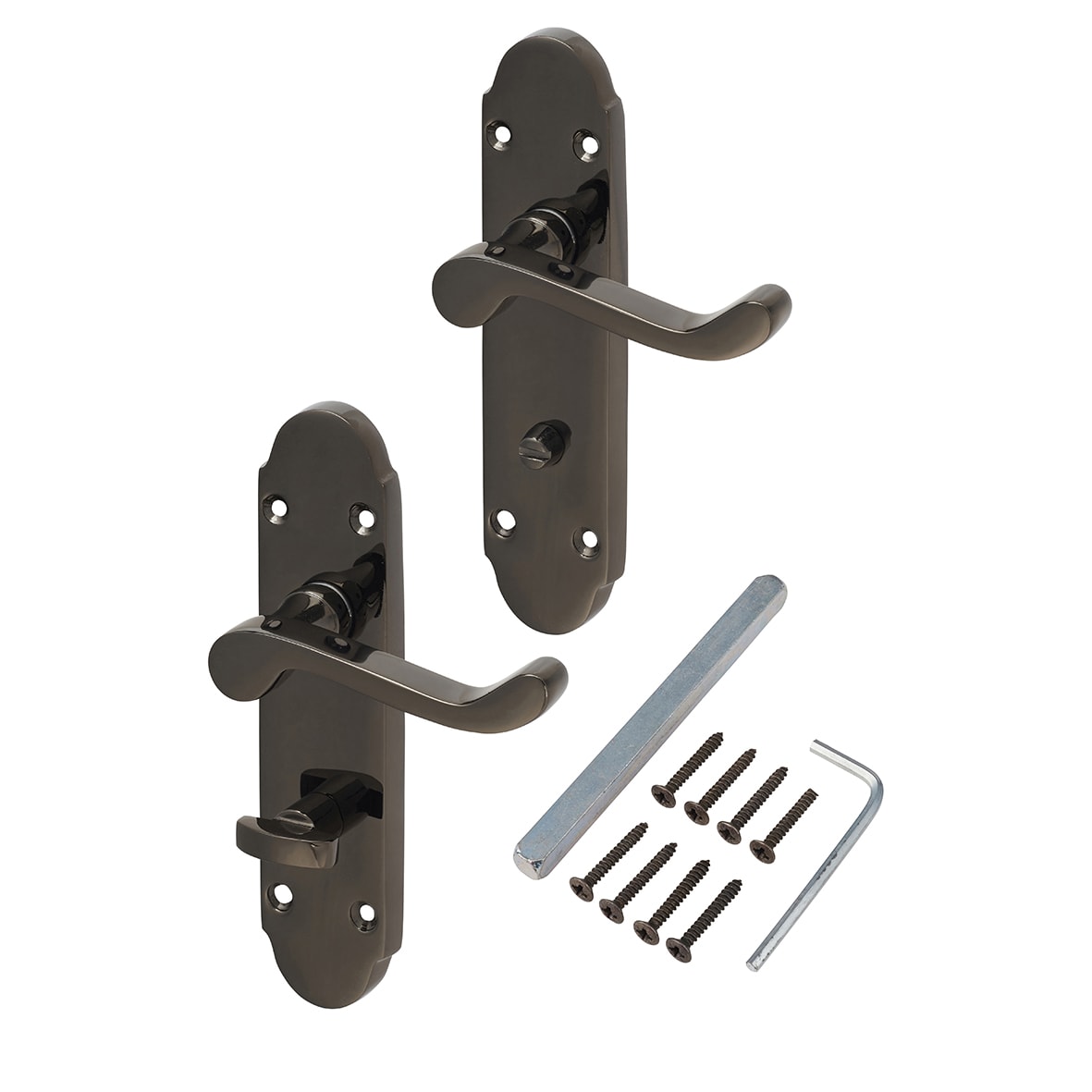 Black Nickel Victorian Summer Scroll Bathroom Lock Door Handles Pack - view 4