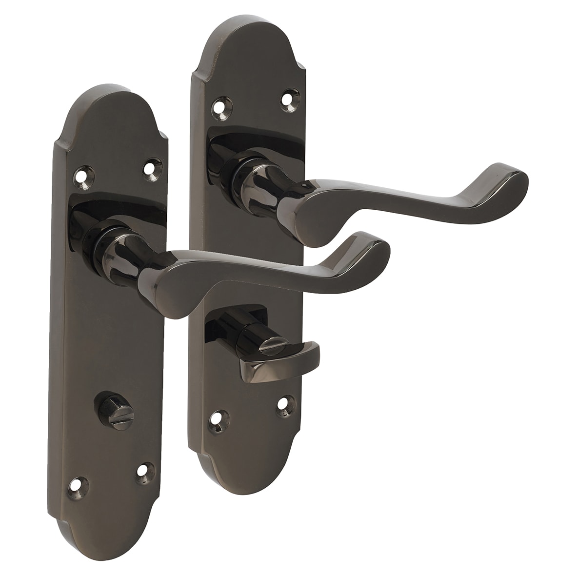 Black Nickel Victorian Summer Scroll Bathroom Lock Door Handles Pack - view 5