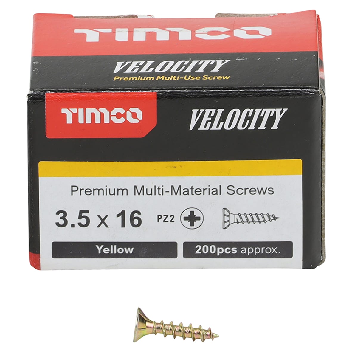 Velocity Pozi Countersunk Wood Screws - 3.5 x 16mm - Yellow Zinc - Pack of 200 - view 2