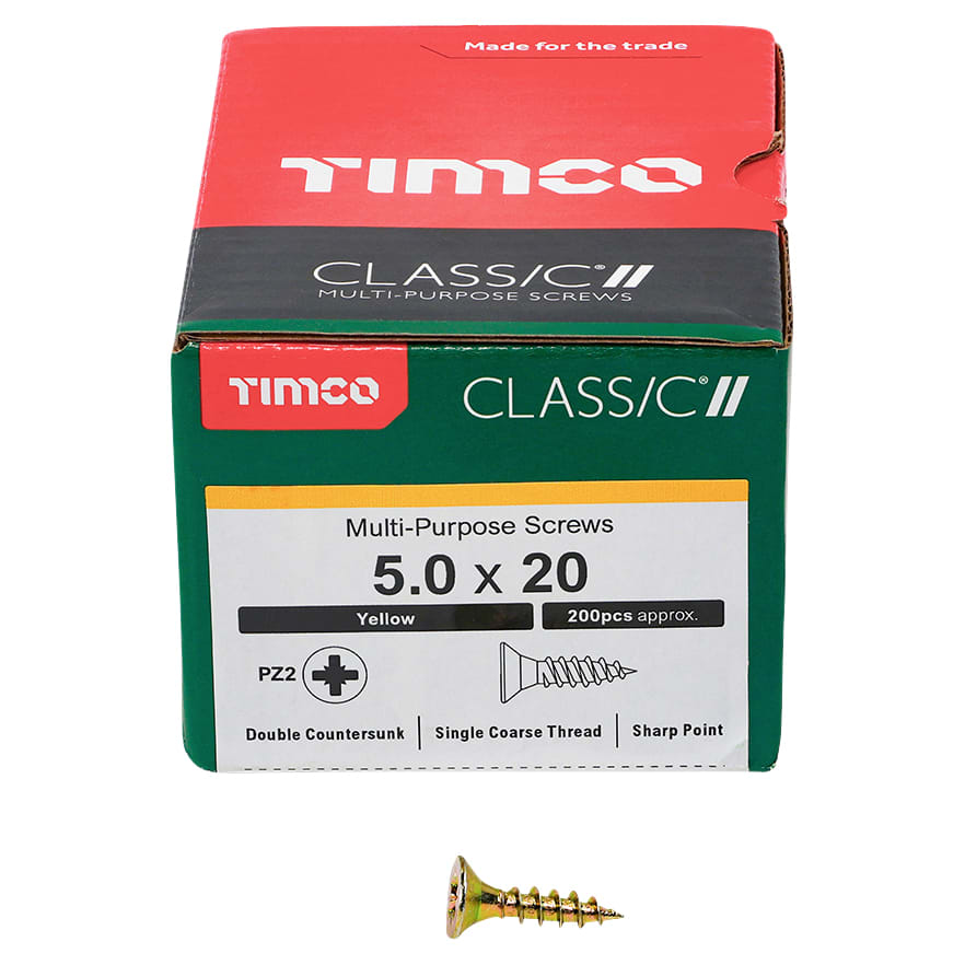 Classic Pozi Countersunk Wood Screws - 5.0 x 20mm - Yellow Zinc - Pack of 200 - view 3