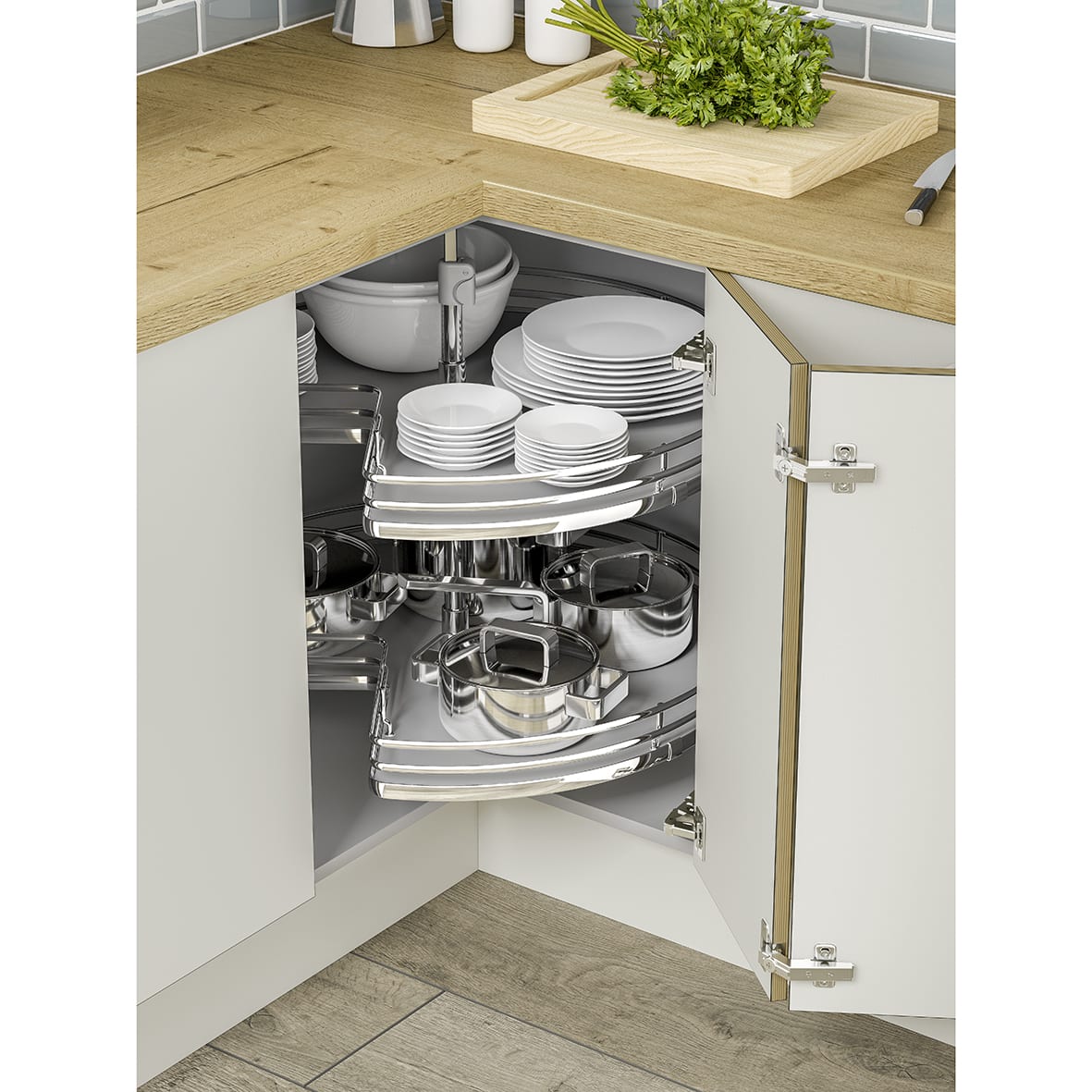 3/4 Tray Carousel Plus Set - To Suit 900 x 900mm L Config Corner Base Unit - view 3