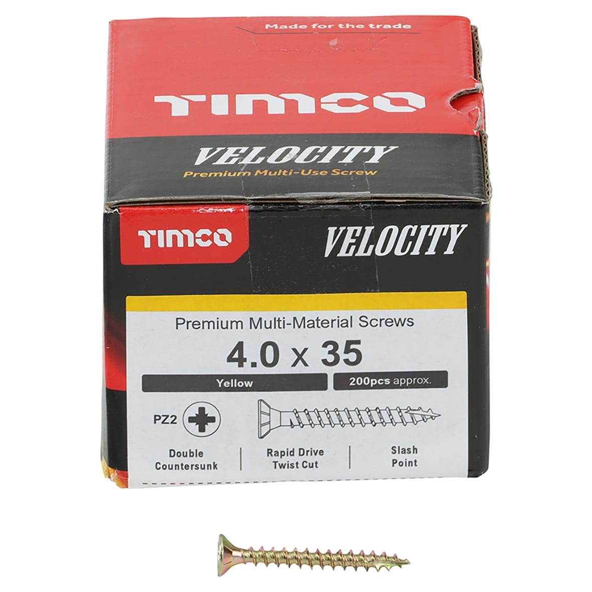 Velocity Pozi Countersunk Wood Screws - 4.0 x 35mm - Yellow Zinc - Pack of 200 - view 2