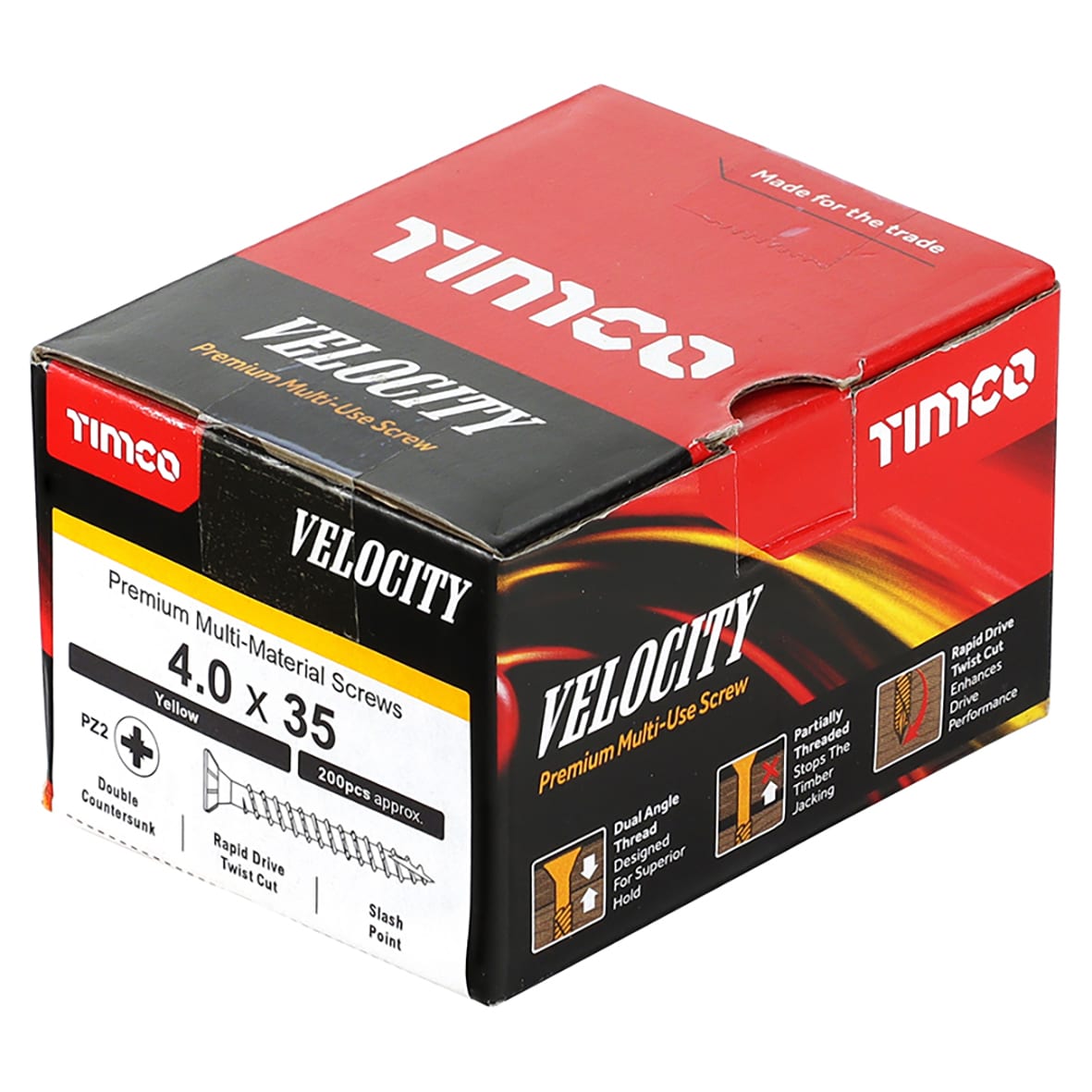 Velocity Pozi Countersunk Wood Screws - 4.0 x 35mm - Yellow Zinc - Pack of 200 - view 4