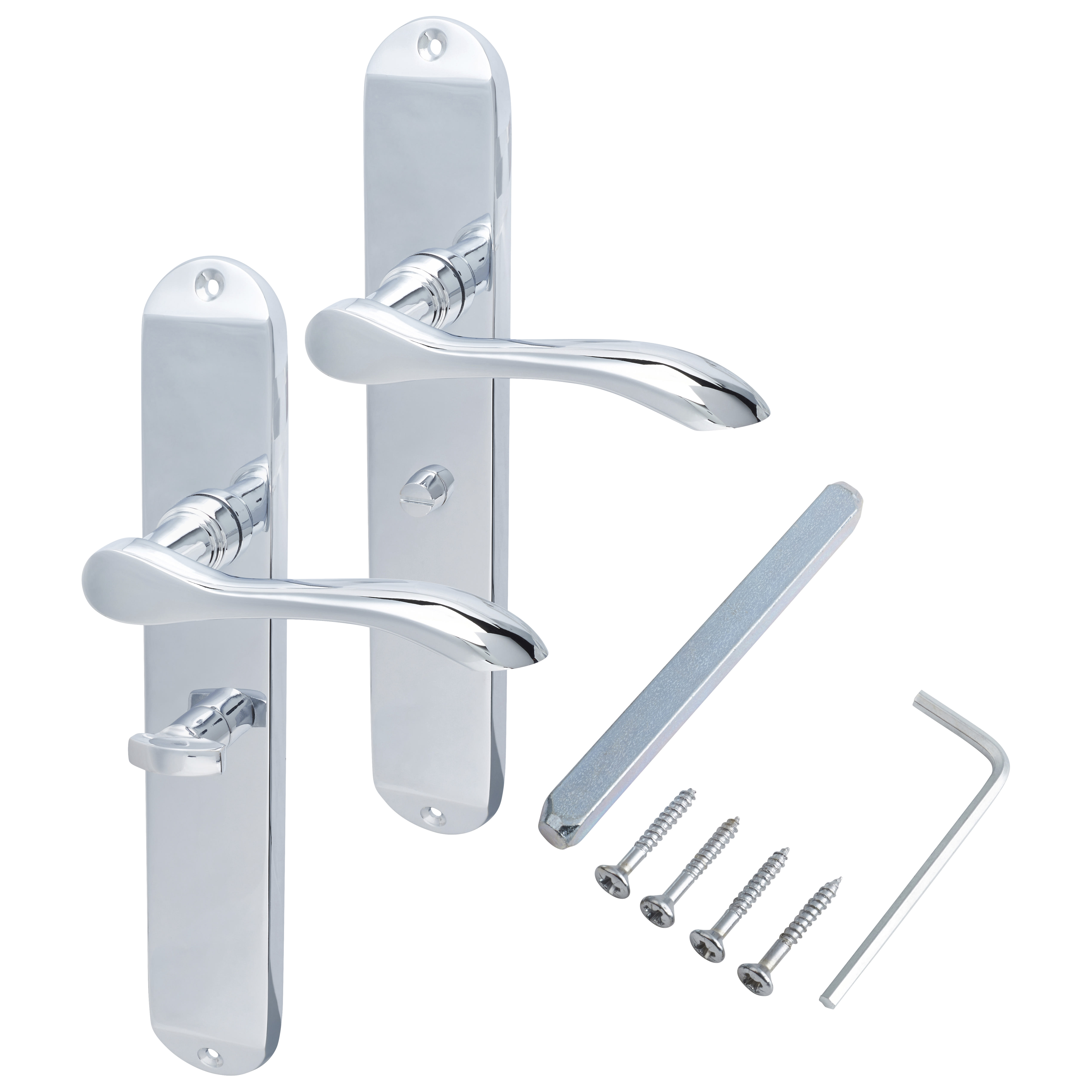 Polished Chrome Bathroom Door Handles - Long Plate - Altea Range - 240 x 41mm - view 3