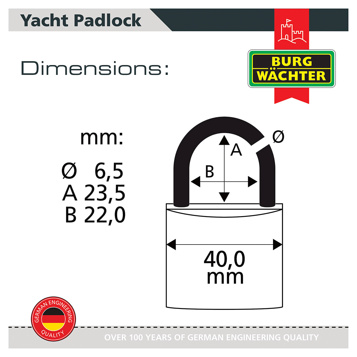 All Weather Yacht Padlock - 40mm Body - 22 x 23.5mm Shackle - Keyed Alike - Pack of 5 - view 4