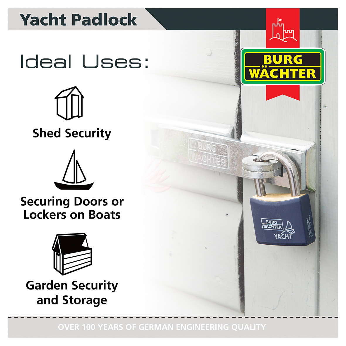 All Weather Yacht Padlock - 50mm Body - 28 x 29.5mm Shackle - Keyed Alike - Pack of 5 - view 3