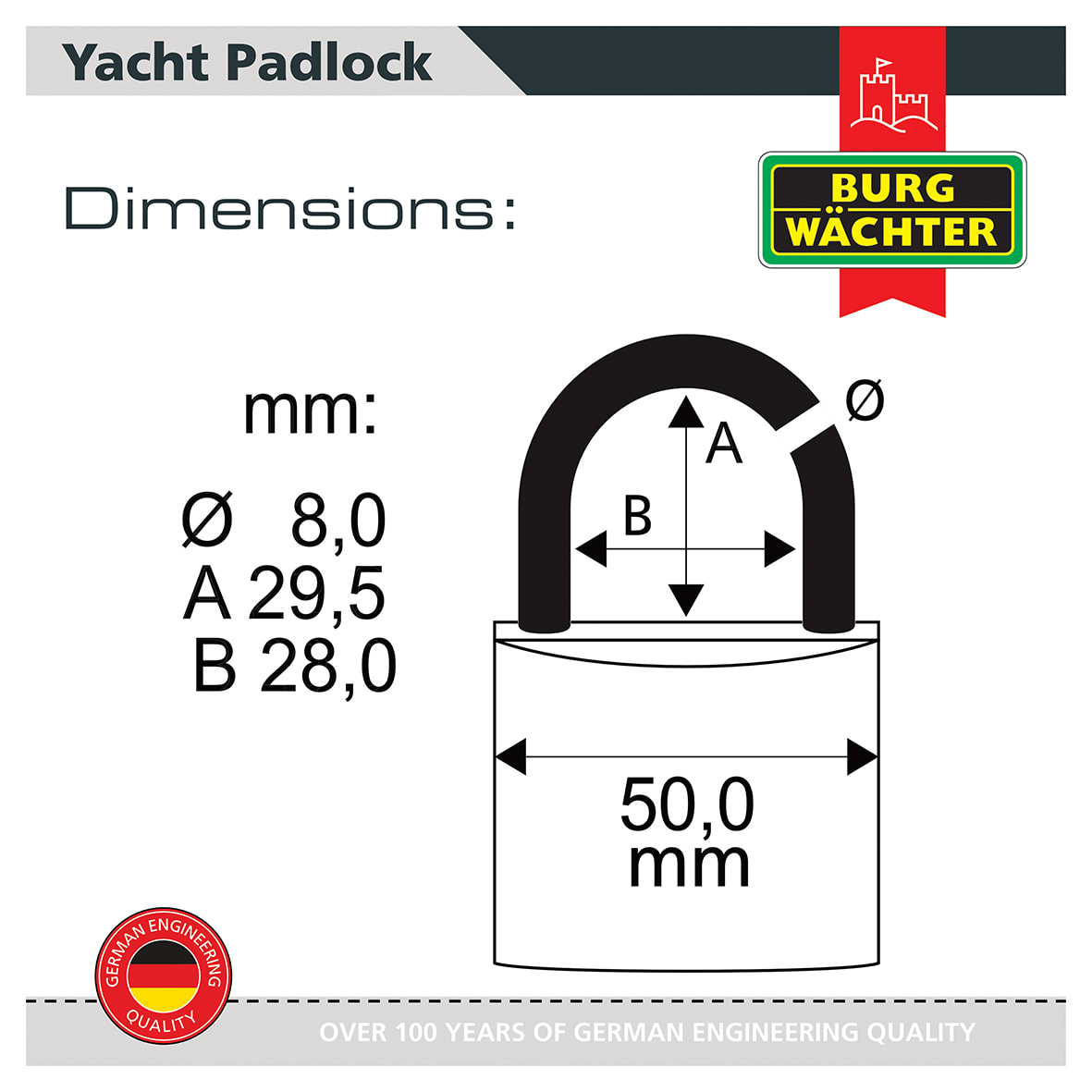 All Weather Yacht Padlock - 50mm Body - 28 x 29.5mm Shackle - Keyed Alike - Pack of 5 - view 4