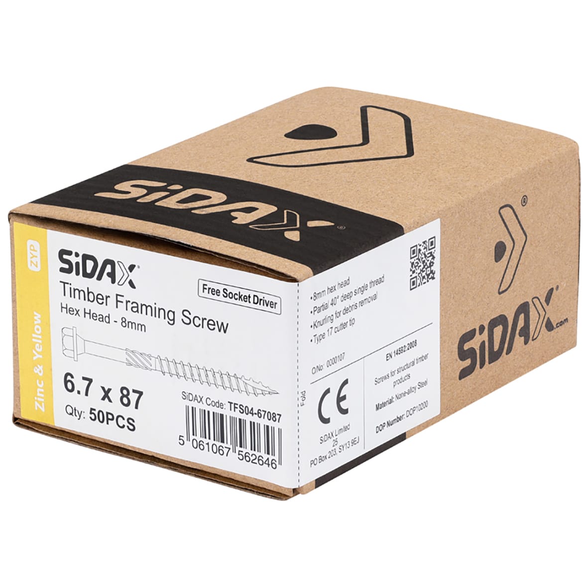 Timber Frame Screws Hex Head - 6.7 x 87mm - Yellow Zinc - Pack of 50 - view 2
