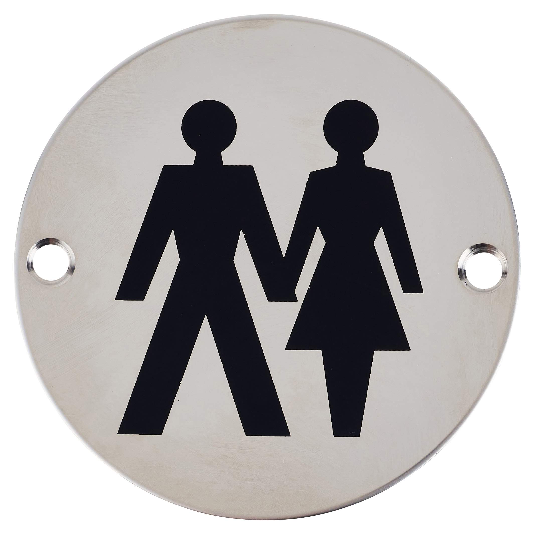 Unisex Toilet Door Sign - 75mm Diameter - Polished Stainless Steel - view 2