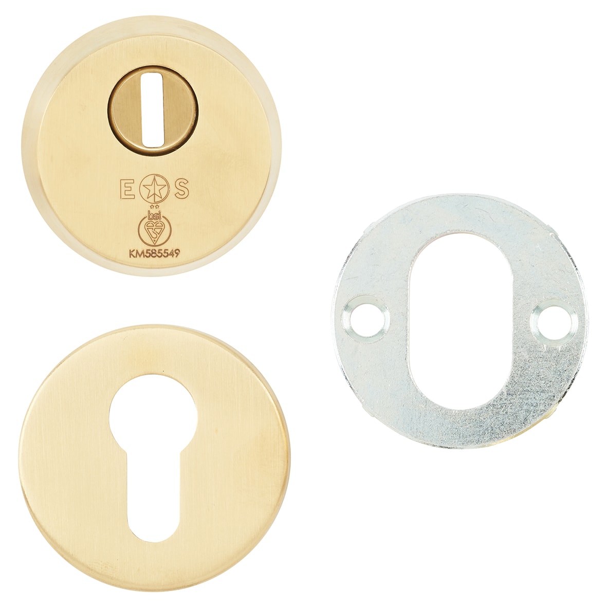 2 Star Security Escutcheon - 54mm Diameter - Euro - PVD Satin Brass - view 2