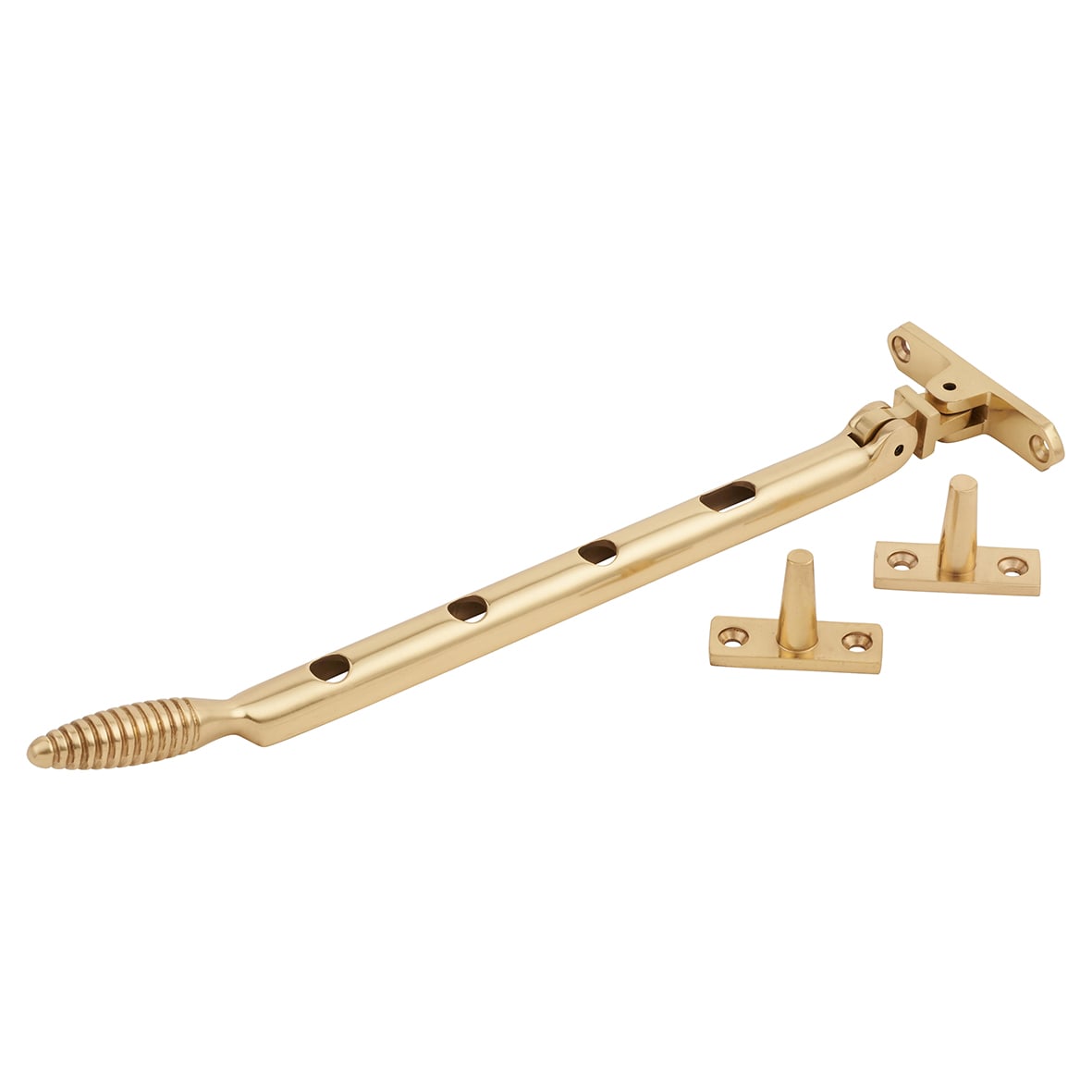 Reeded Casement Window Stay - 10"/250mm Length - Polished Brass - view 2