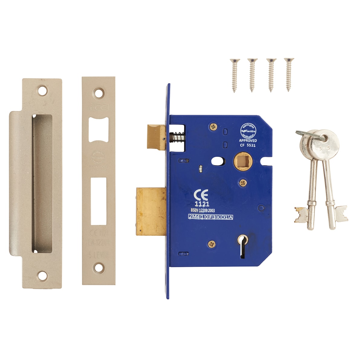 Bolt Through 5 Lever Sashlock - 78mm Case - 57mm Backset - Satin Nickel - view 2