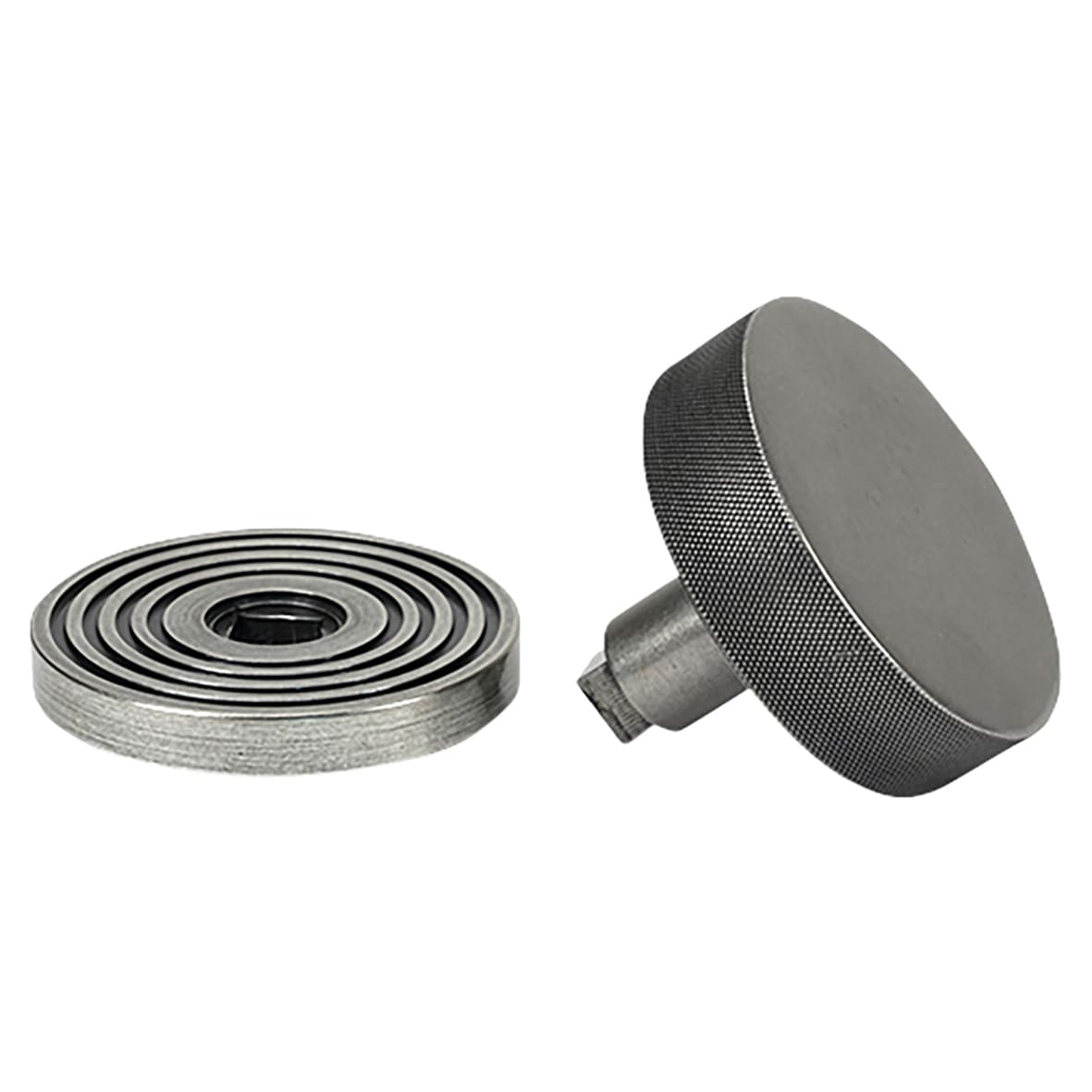 Brompton Pewter Round Knurled Centre Door Knob on Beehive Rose - 90mm Rose Diameter - view 3