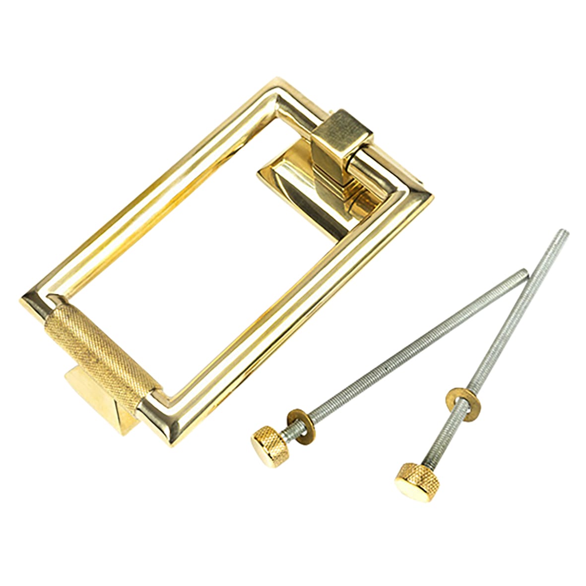 Brompton Rectangular Knurled Door Knocker - Polished Brass - 145 x 90mm - view 2