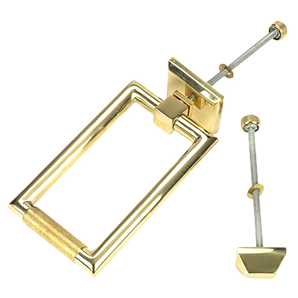 Brompton Rectangular Knurled Door Knocker - Polished Brass - 145 x 90mm - view 3