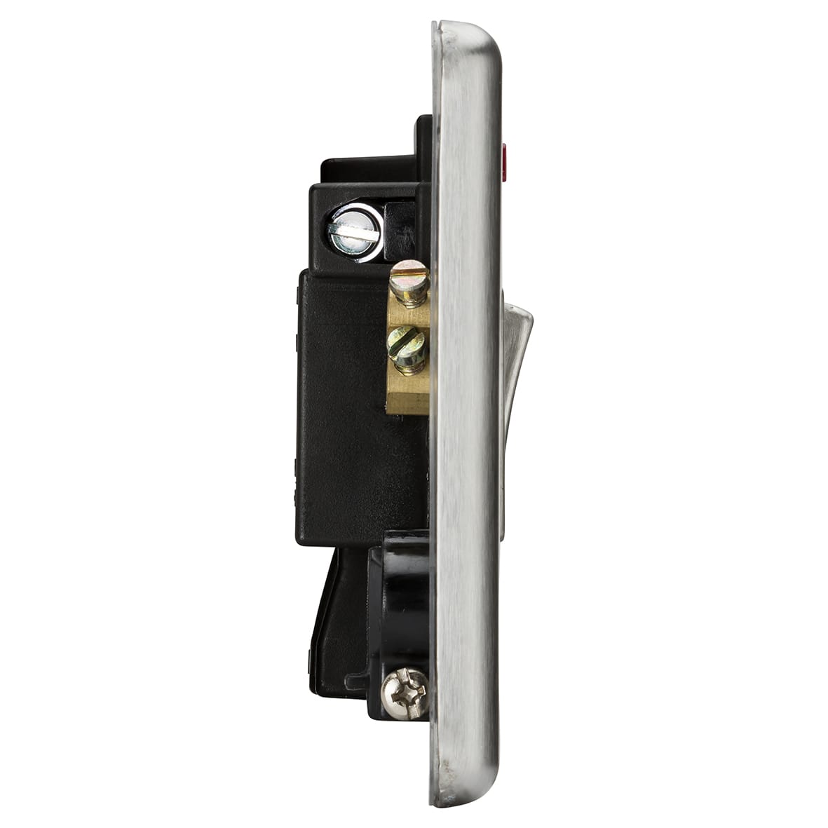 13A 1 Gang Round Edge Switched Fused Spur with Neon & Flex Outlet - Brushed Chrome - view 3