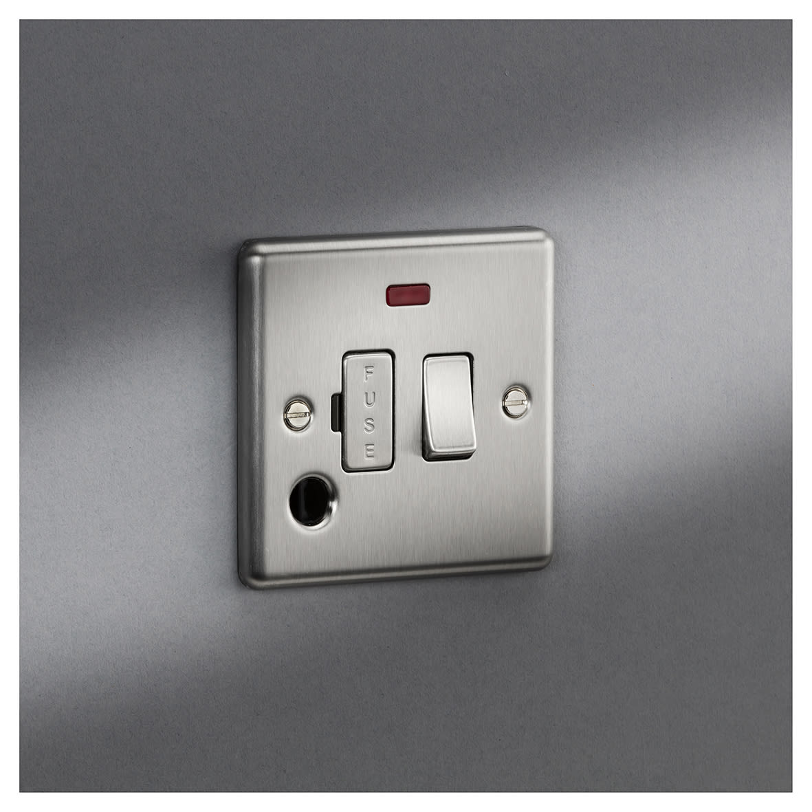 13A 1 Gang Round Edge Switched Fused Spur with Neon & Flex Outlet - Brushed Chrome - view 5