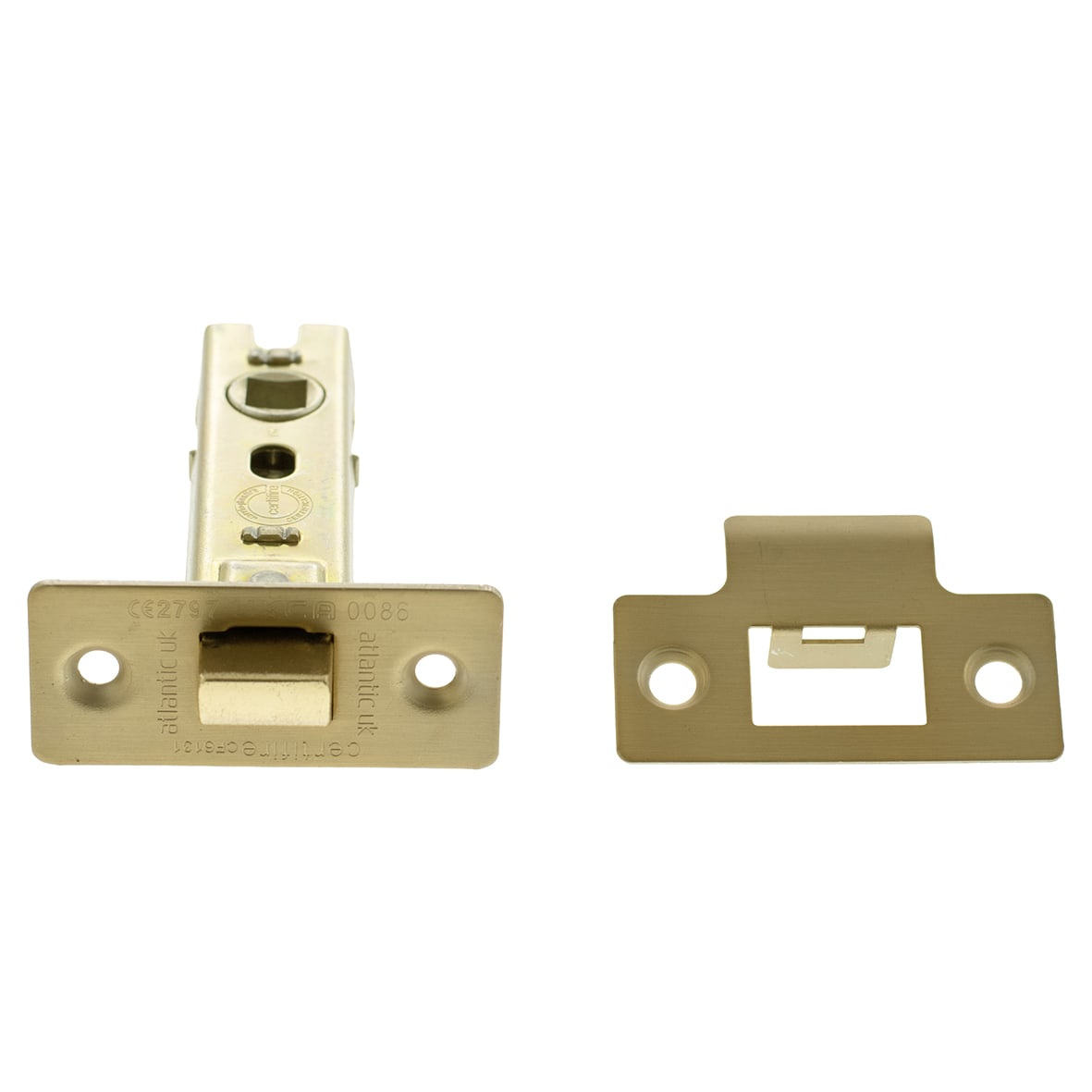 Fire-Rated Tubular Latch - 78mm Case - 57mm Backset - Square - Satin Brass - view 2