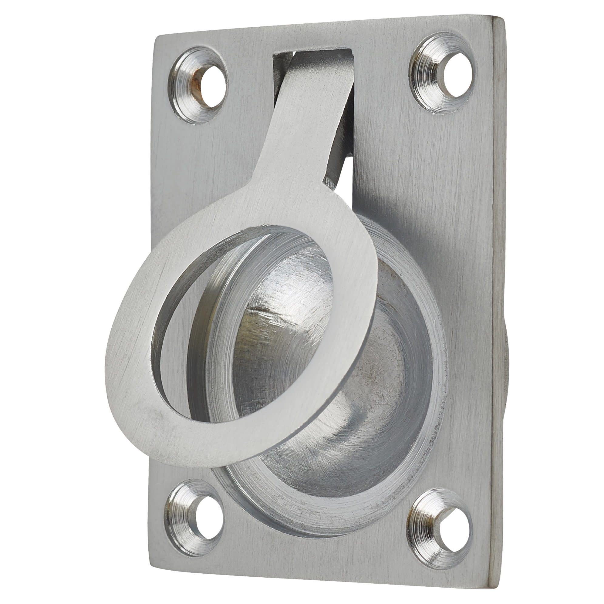 Rectangular Flush Ring Cabinet Pull Handle - 50 x 38mm - Satin Chrome - view 3